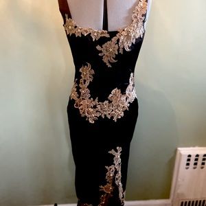 Black dress with beige lace embroidery